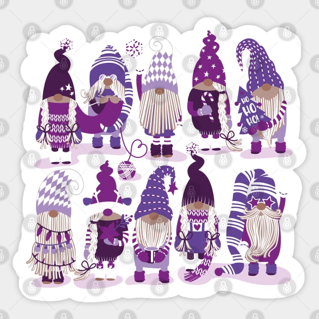 Let it gnome // spot // monochromatic violet little Santa's helpers preparing for Christmas Sticker by SelmaCardoso